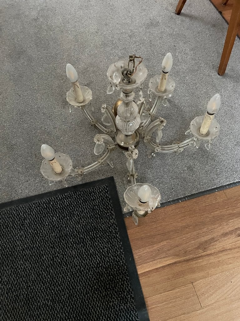 kroonluchter kristal en koper, Ophalen, Gebruikt