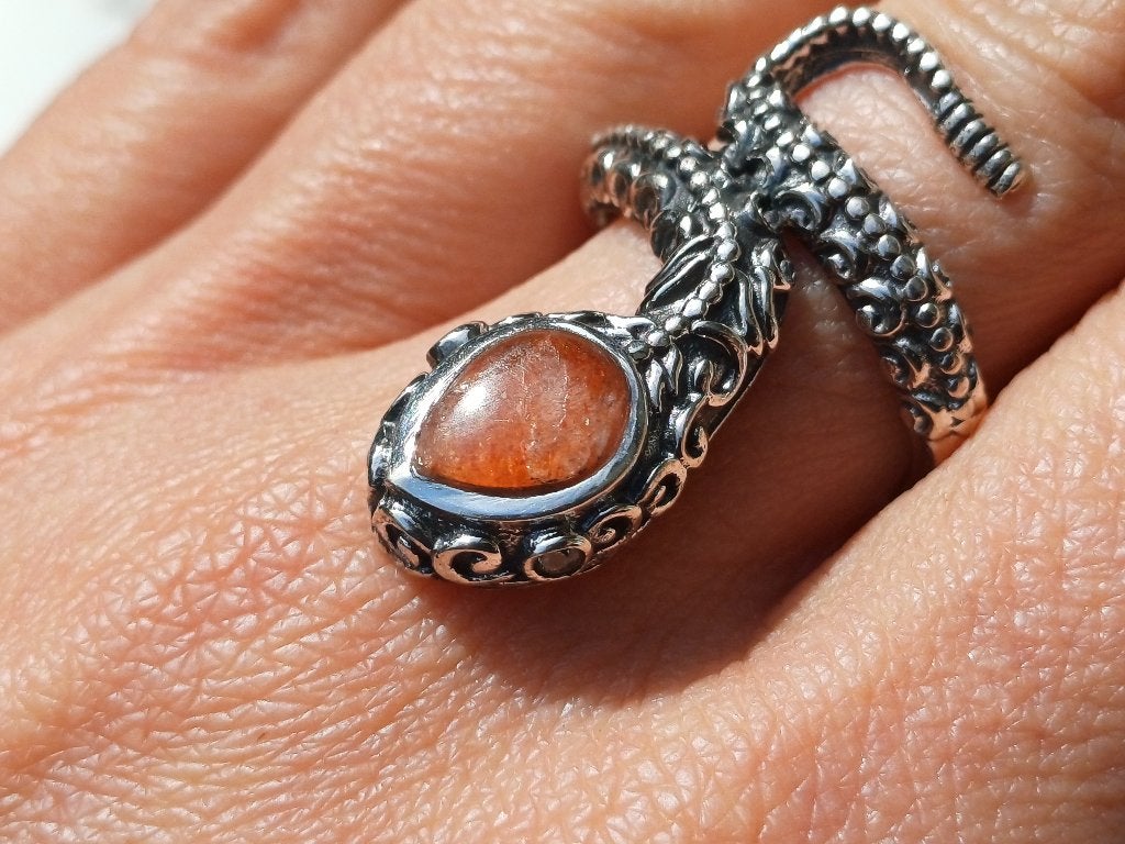 Vanoli 925 zilveren slang ring met zonnesteen maat 18,25, Sieraden, Tassen en Uiterlijk, Ringen, Daiva1973@hotmail.com, 18 tot 19