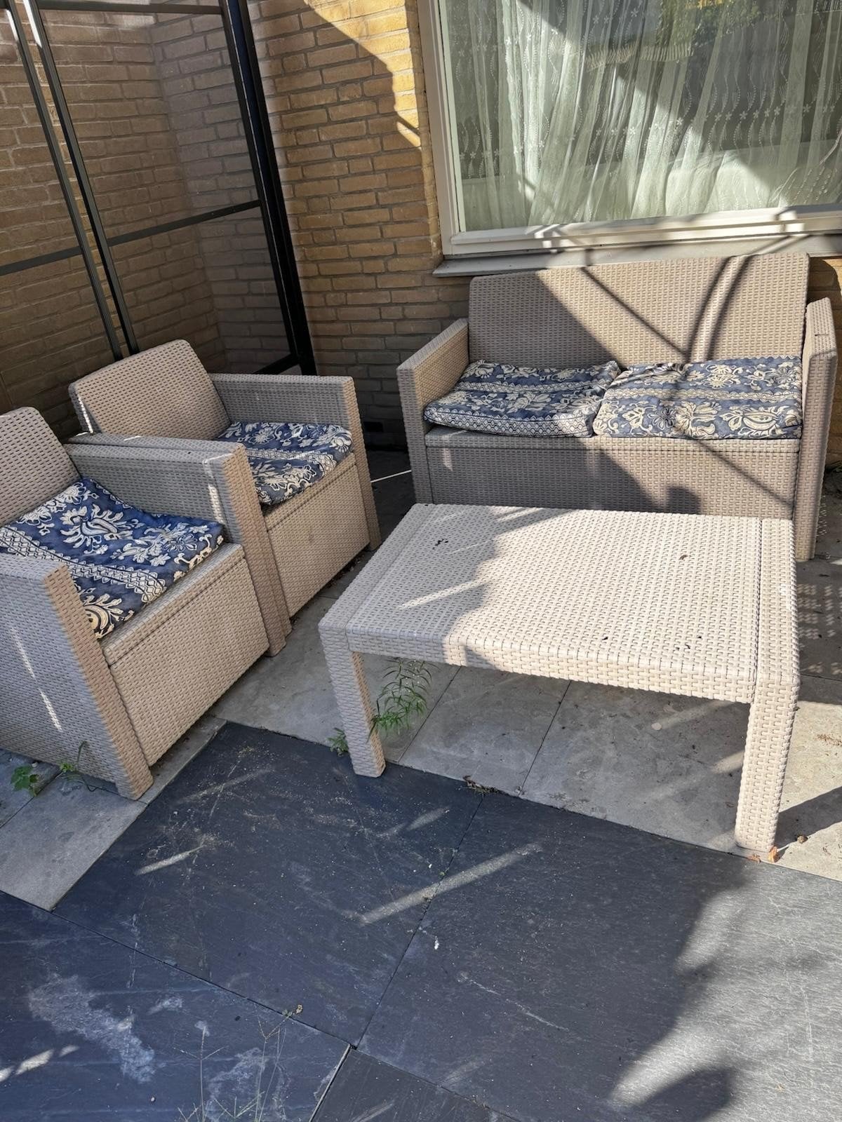 Wicker Loungeset met 2 Stoelen, Bank en Salontafel, Ophalen, 4 zitplaatsen, Gebruikt, Bank