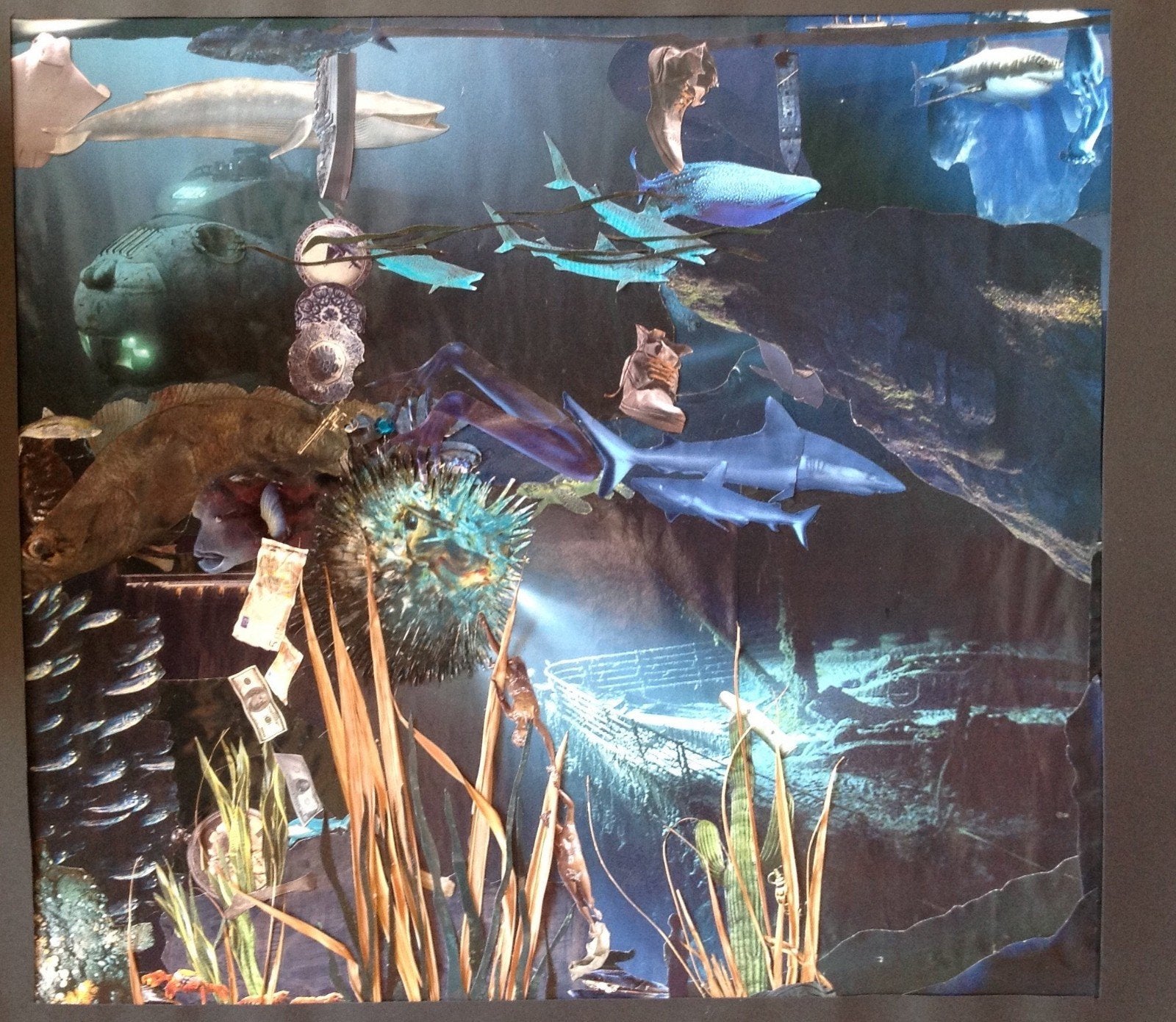 Papier collage "Titanic" - Onderwaterwereld met scheepswrak, Ophalen of Verzenden