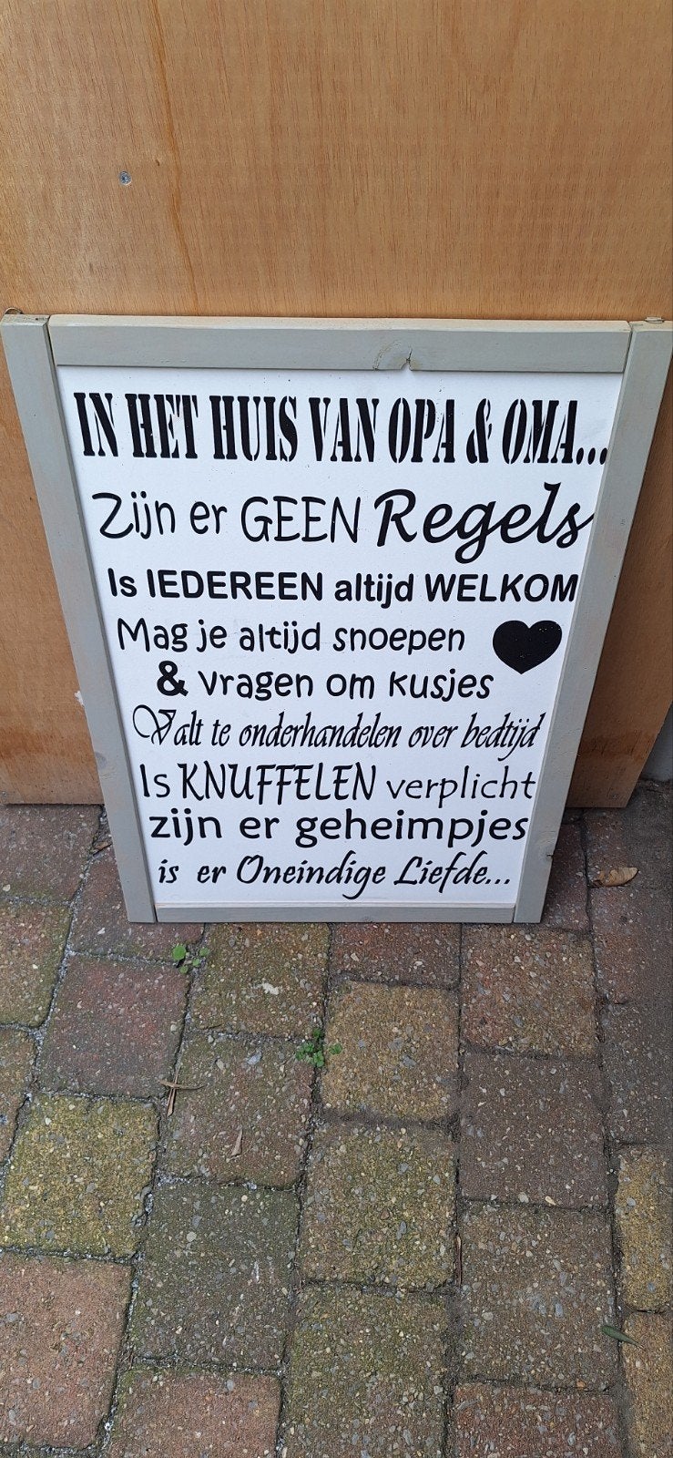 Wandbord 'In het huis van Opa & Oma' - Houten decoratie, Ophalen, Zo goed als nieuw, Wandbord of Wandpaneel, 45 cm