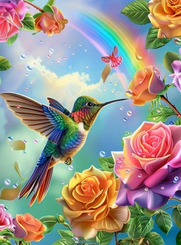 50x40cm Diamond Painting vogel regenboog (rond) nr 131, Verzenden, Nieuw, Dieren, Diamond painting