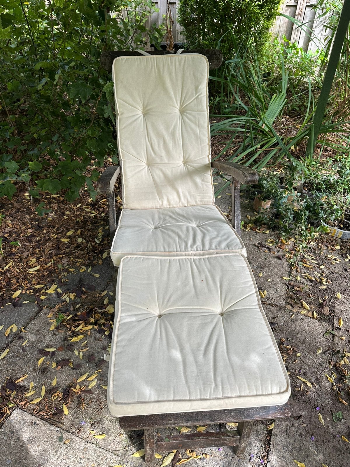 Houten tuinstoel met kussen, Tuin en Terras, Ophalen, Gebruikt, Hout, Inklapbaar