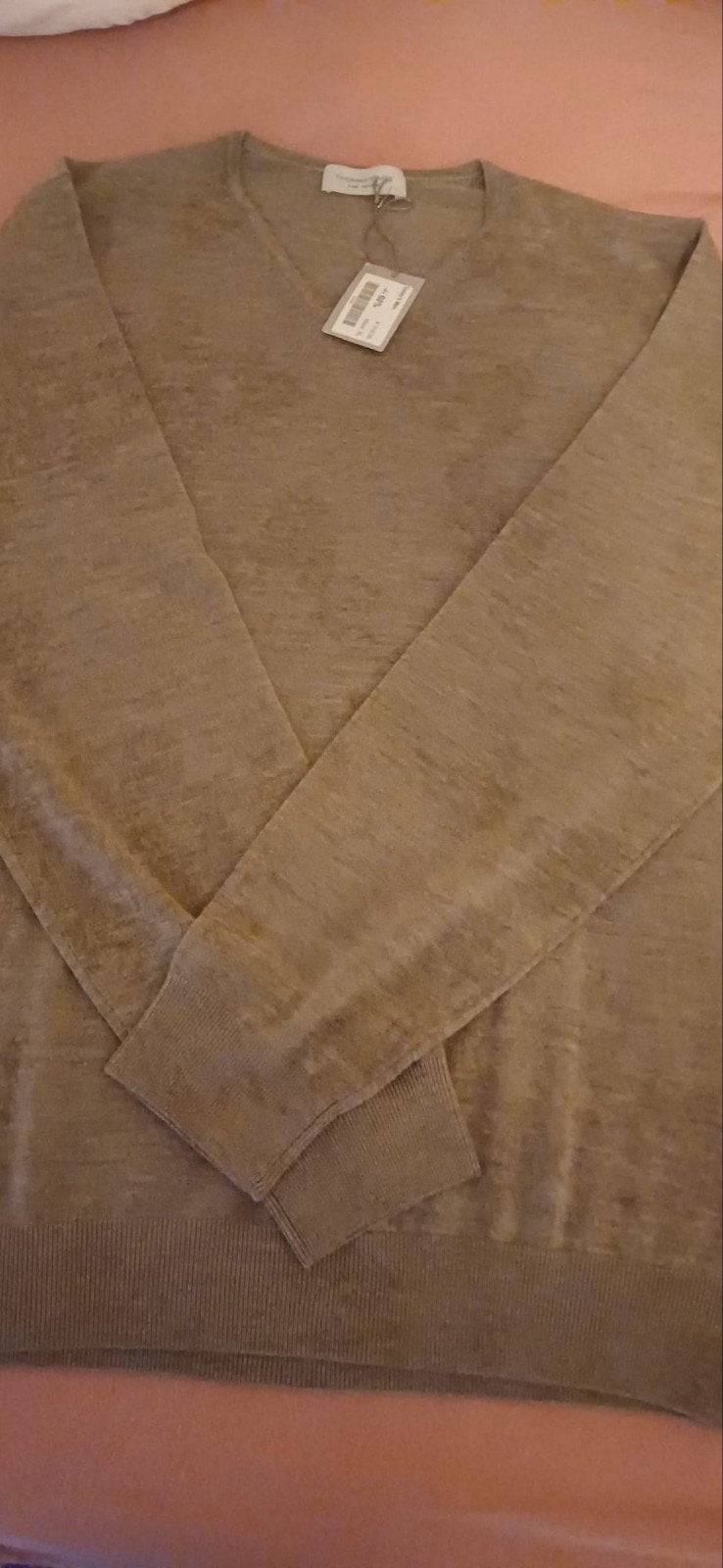 Thomas Maine Merino wollen V-hals trui XL - Nieuw! Zara boss, Beige, Maat 56/58 (XL), Nieuw, Thomas Maine