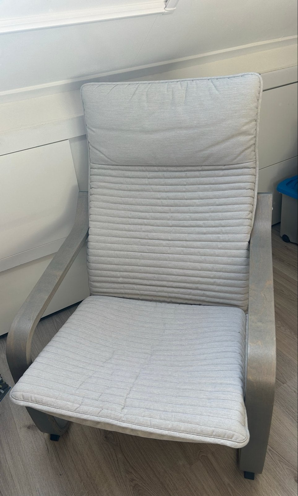 IKEA Poäng fauteuil - Blauw/grijs, Huis en Inrichting, Ophalen, Gebruikt, 75 tot 100 cm, 50 tot 75 cm