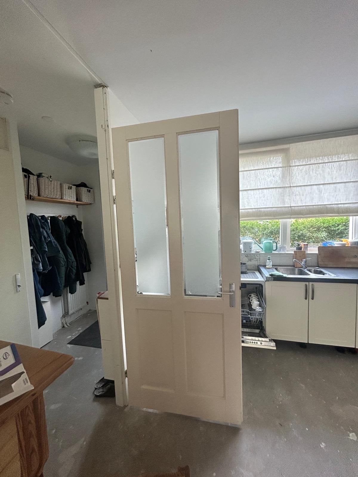 Binnendeur met glaspanelen, Ophalen, Gebruikt, 80 tot 100 cm, 215 cm of meer