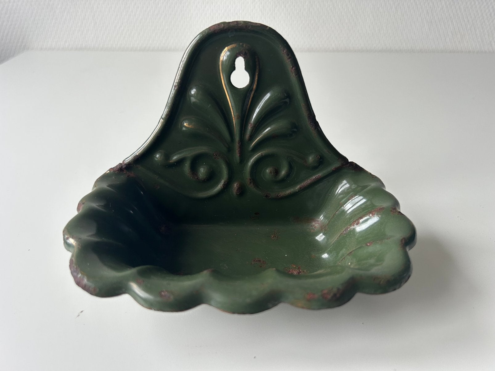 Groene emaille zeepbakje, Ophalen of Verzenden