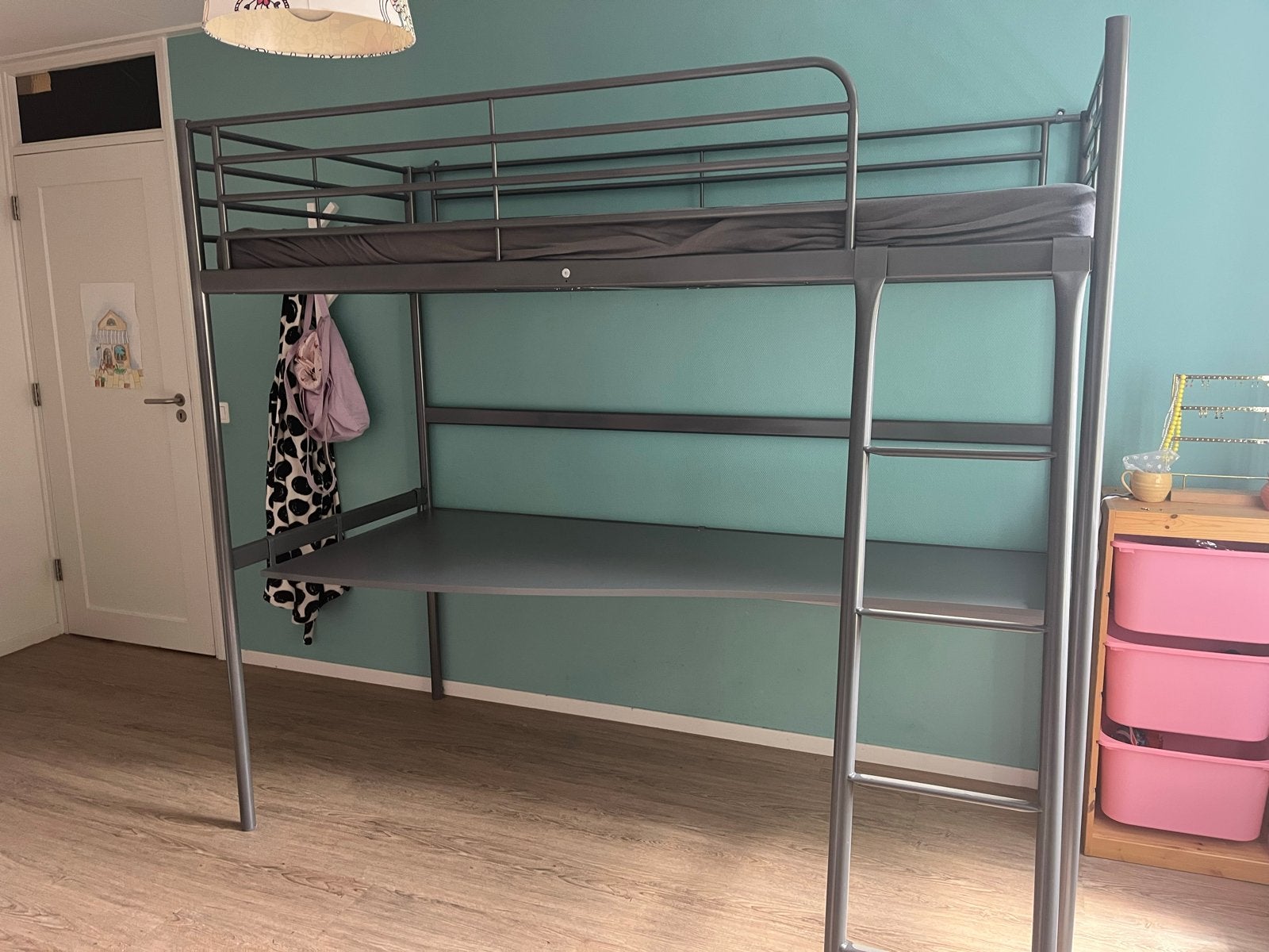IKEA Hoogslaper Grijs Staal met Bureau, Ophalen, Gebruikt, Eenpersoons, 200 cm