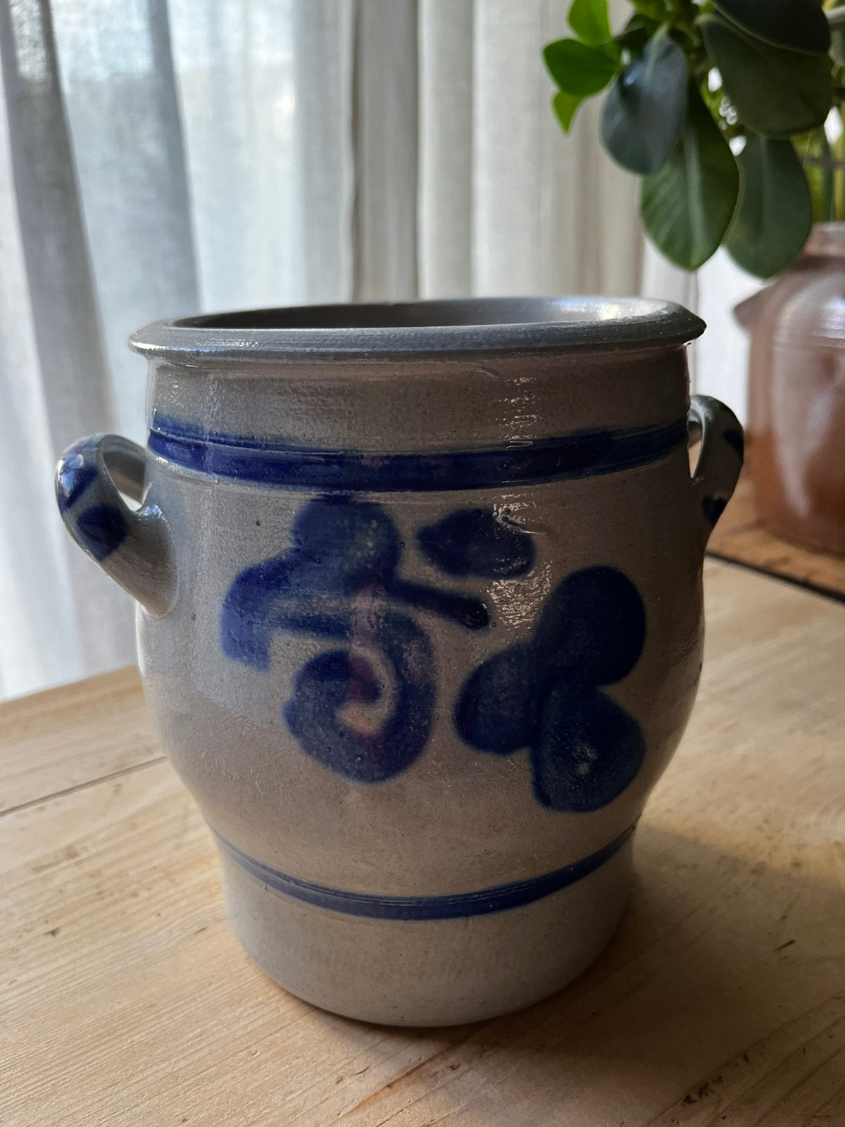 Gres pot vaas blauw brocante, Ophalen of Verzenden