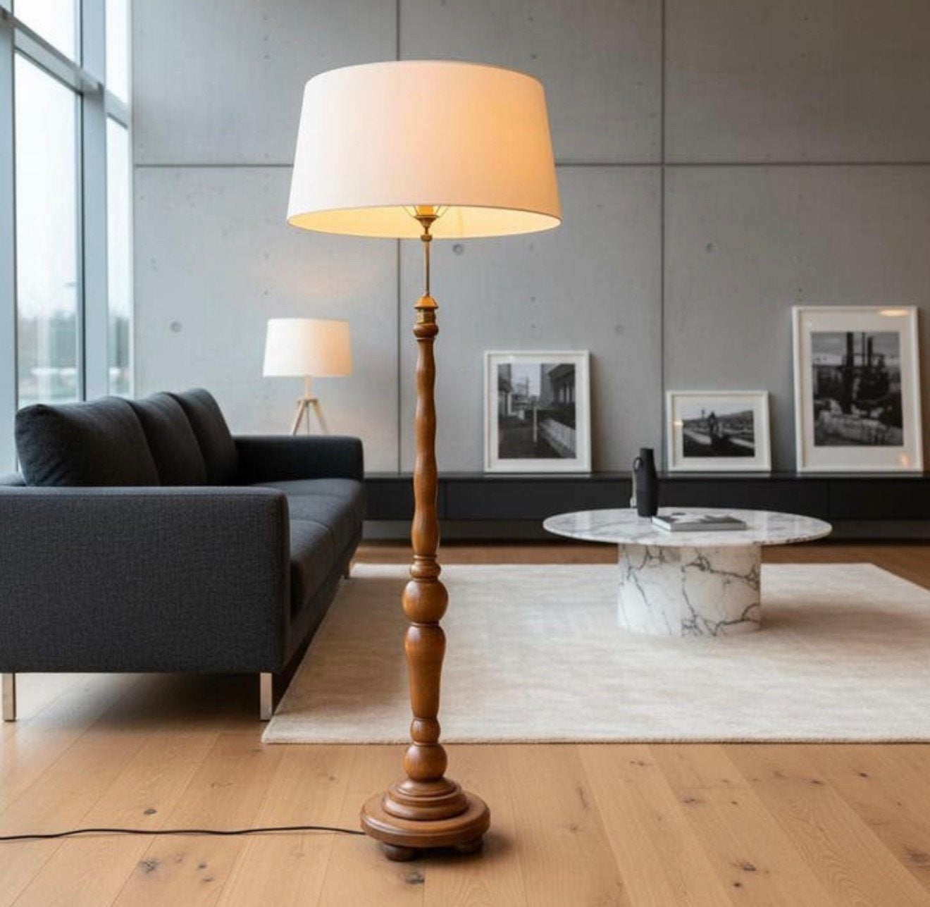Walnoot houten vloerlamp XXL – jaren 60-  statement piece, Ophalen, Zo goed als nieuw
