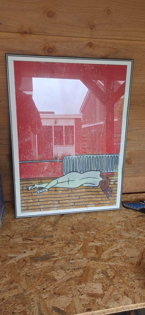 Ingelijste kunstprint: liggende vrouw op rode achtergrond, Ophalen
