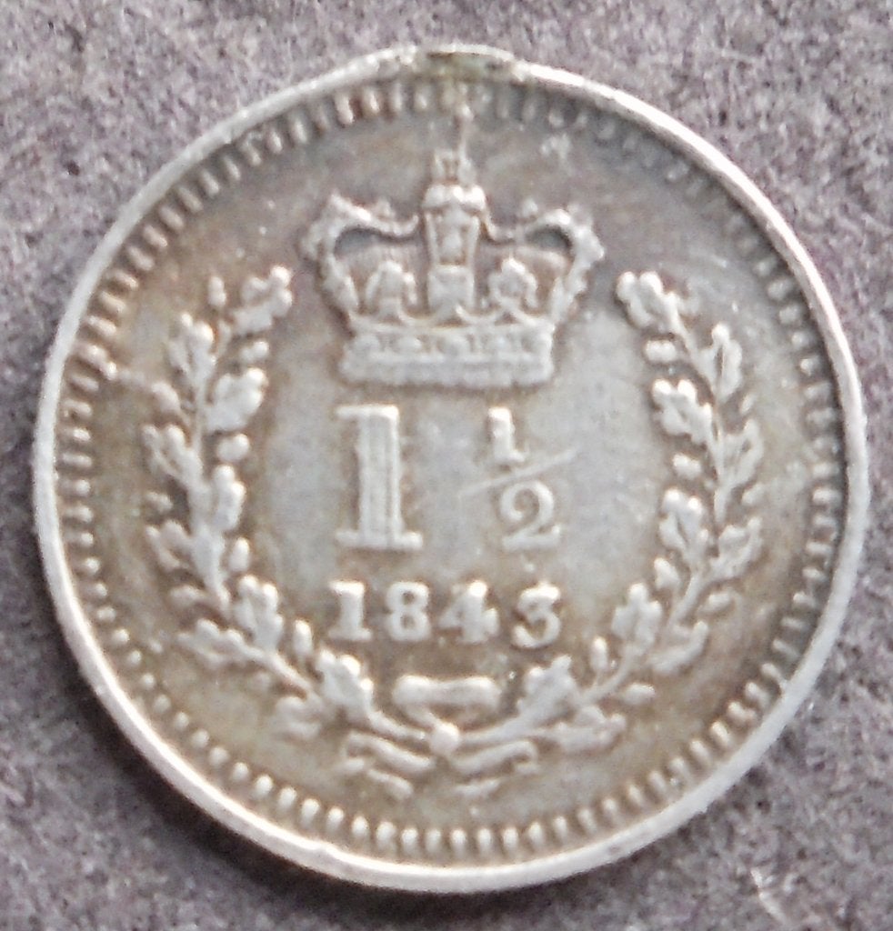 ENGELAND 1843 Victoria Zilver 1.5 Penny Zeldzaam, Verzenden, Overige landen, Losse munt, Zilver