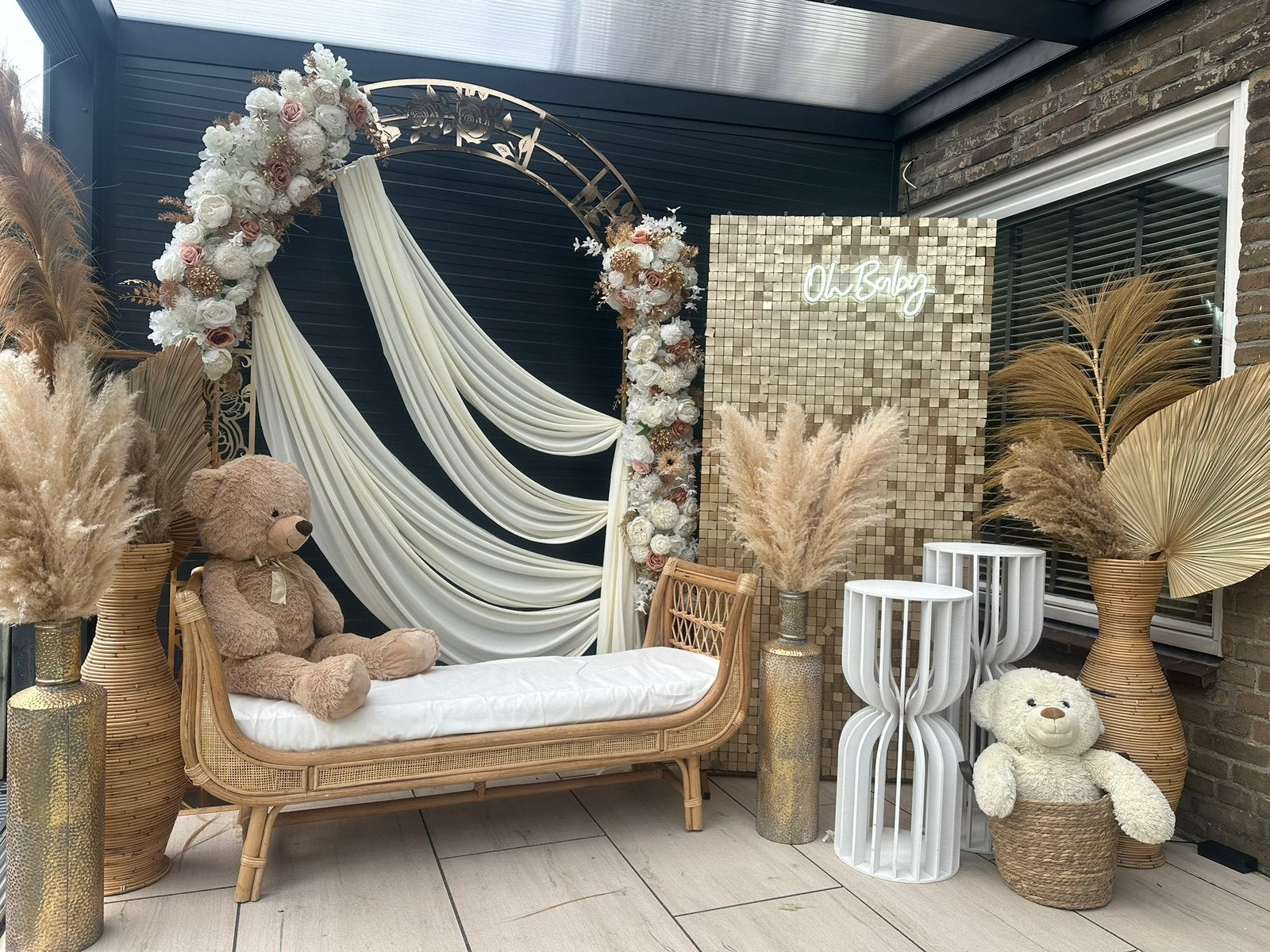 Luxe Rotan / Boho Bankje met Kussen Te koop, Ophalen, Zo goed als nieuw, Tweepersoons, Beige