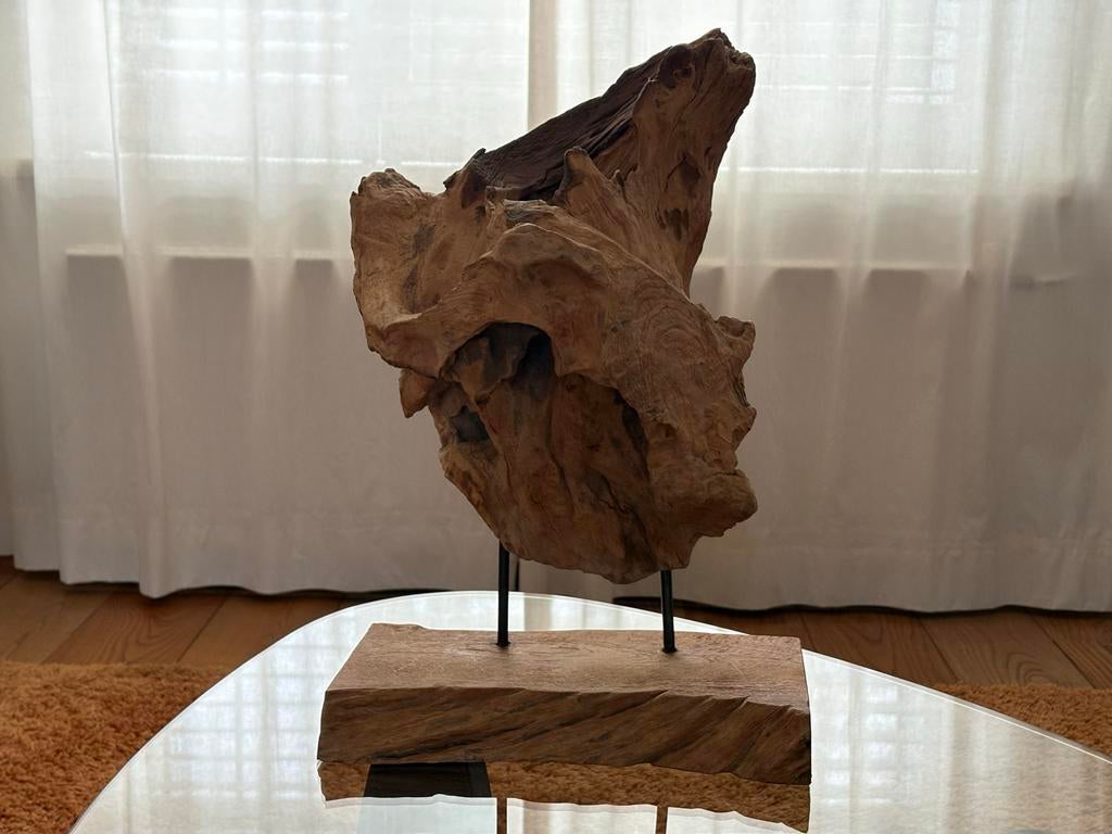 Uniek decoratief stuk van drijfhout op standaard, Hout, Ophalen of Verzenden, Bruin, Landelijk
