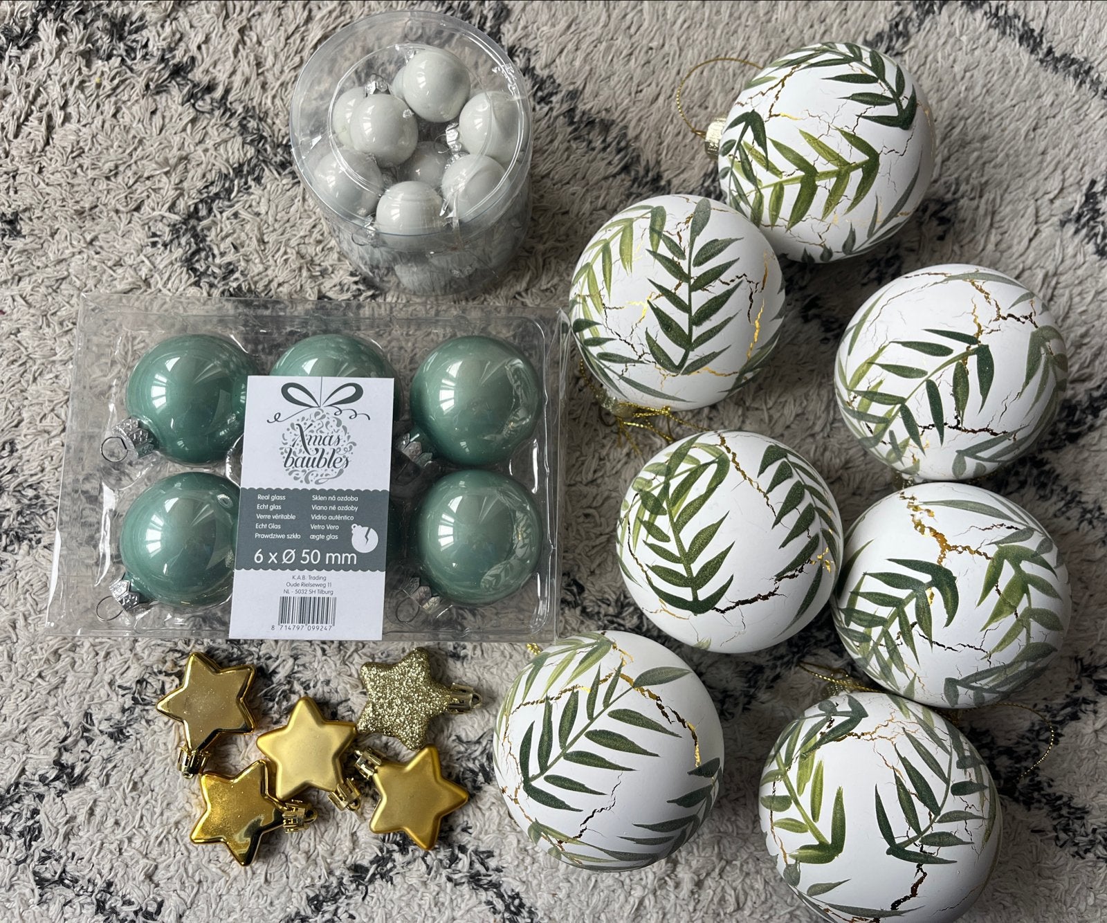 Kerstballen set Groen Wit, Ophalen of Verzenden, Zo goed als nieuw