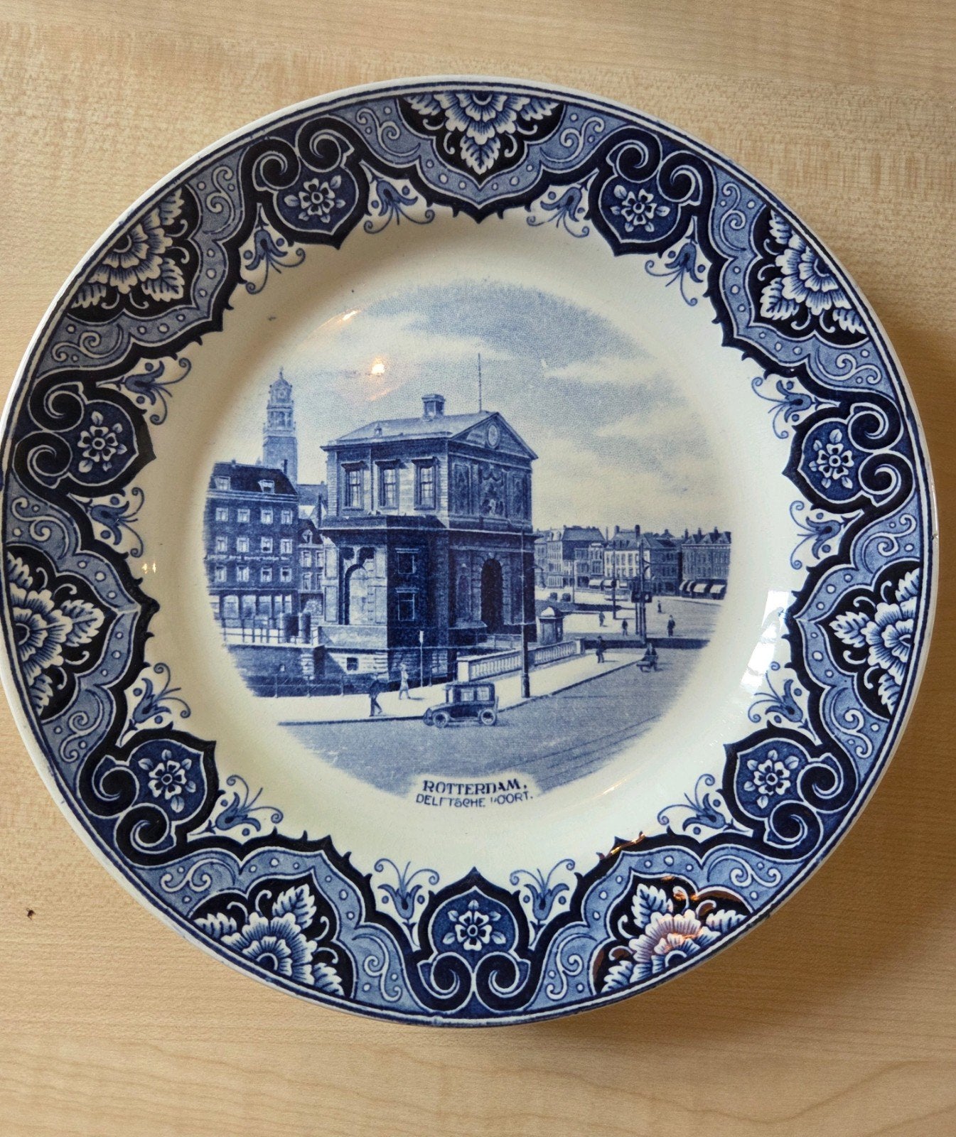 Antiek Delfts Blauw Bord - Rotterdam Delftsche Poort, Antiek en Kunst, Ophalen of Verzenden