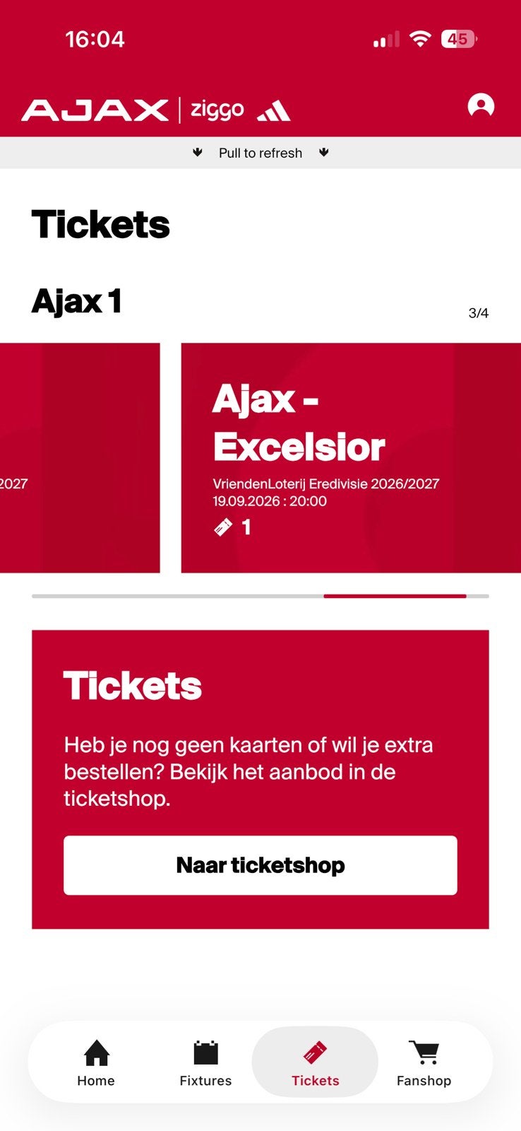 1 ticket Ajax - Excelsior zuid 2 vak 428, Eén persoon, September