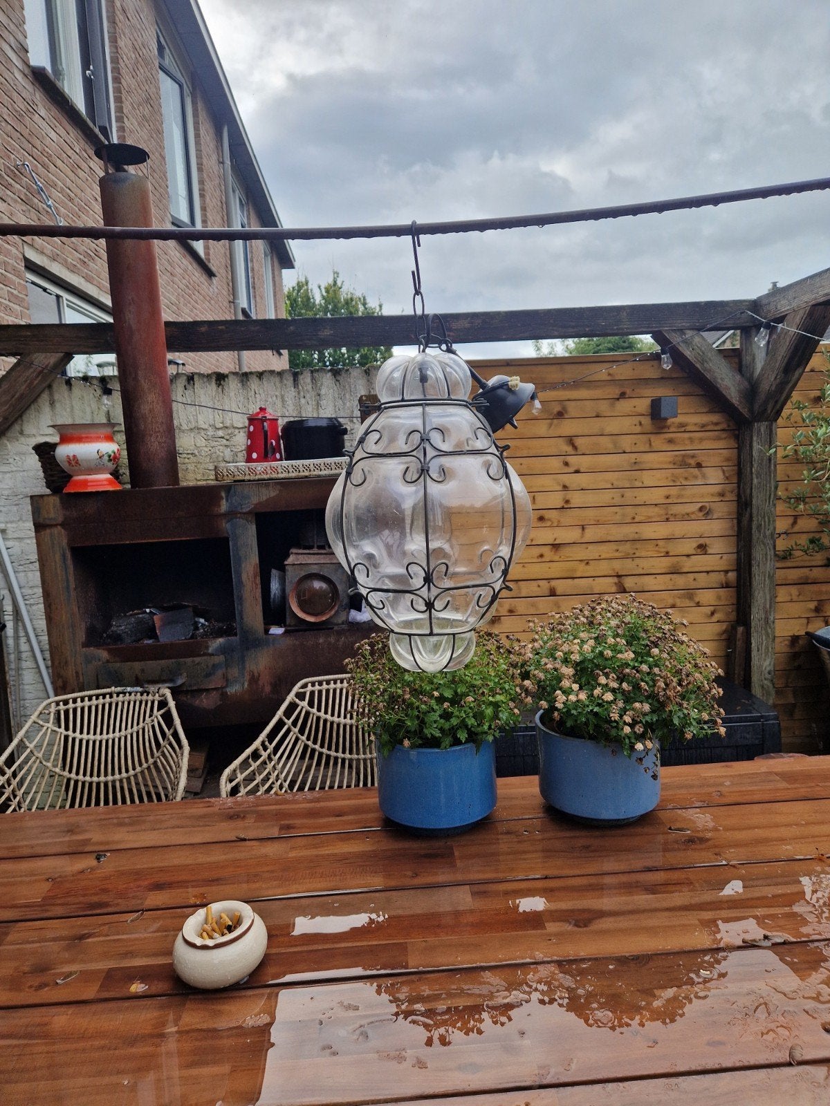 Handgeblazen Venetiaanse Hanglamp - Vintage Stijl, Huis en Inrichting, Ophalen, E27 (groot), Glas, Gebruikt