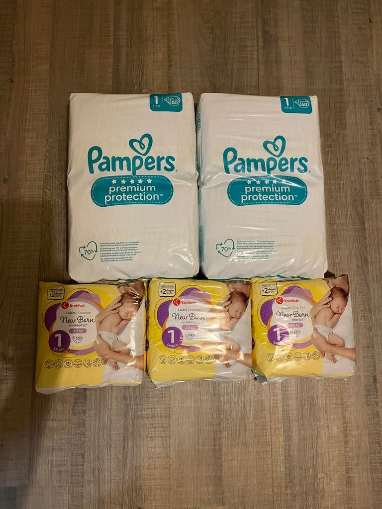 Newborn luiers: Kruidvat en Pampers (maat 1), Ophalen of Verzenden, Nieuw