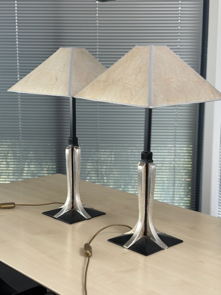Set  tafellampen met vierkante kappen Art Deco stijl, Ophalen of Verzenden, Gebruikt