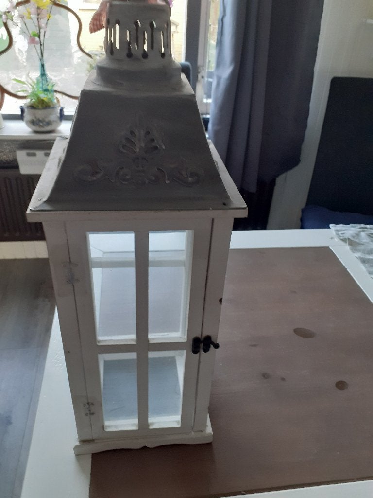 mooi windlicht, Huis en Inrichting, Woonaccessoires | Kandelaars en Kaarsen, Ophalen, Windlicht, Wit, Zo goed als nieuw