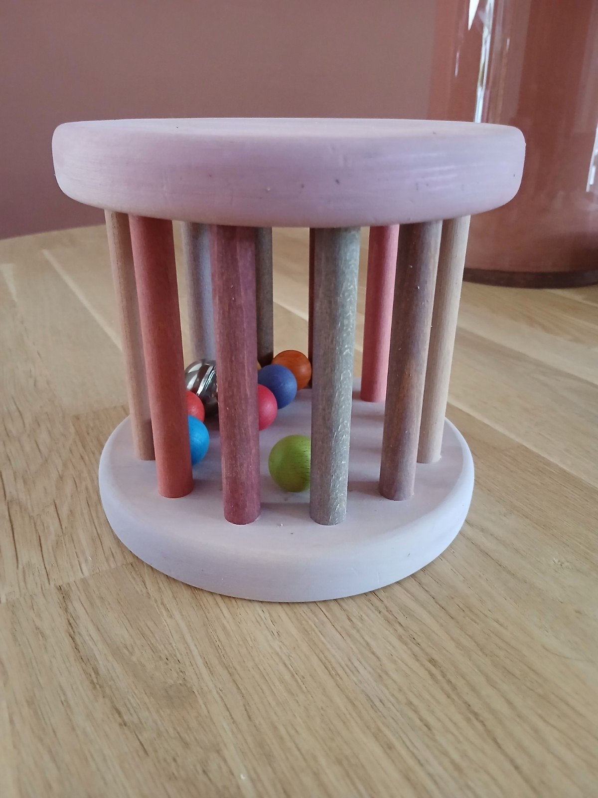 Grimm's Houten Rammelaar met Kleurrijke Ballen, Ophalen of Verzenden, Zo goed als nieuw, Rammelaar, Met geluid