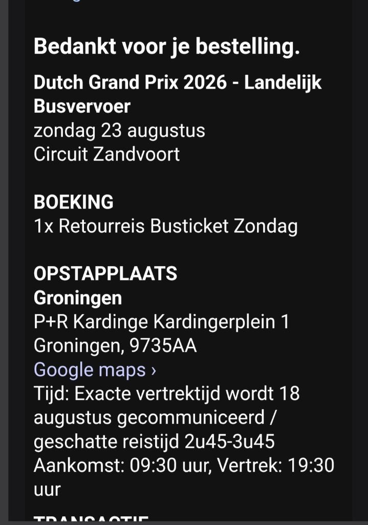 Kaarten F1 shuttlebus zandvoort DGP 2026, Eén persoon