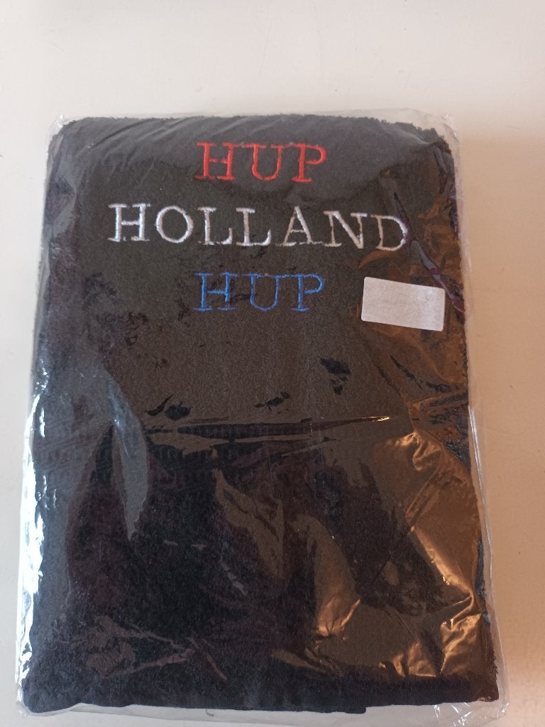 Nieuw geborduurde zwarte handdoek hup holland hup, Ophalen of Verzenden, Nieuw, Zwart, Handdoek