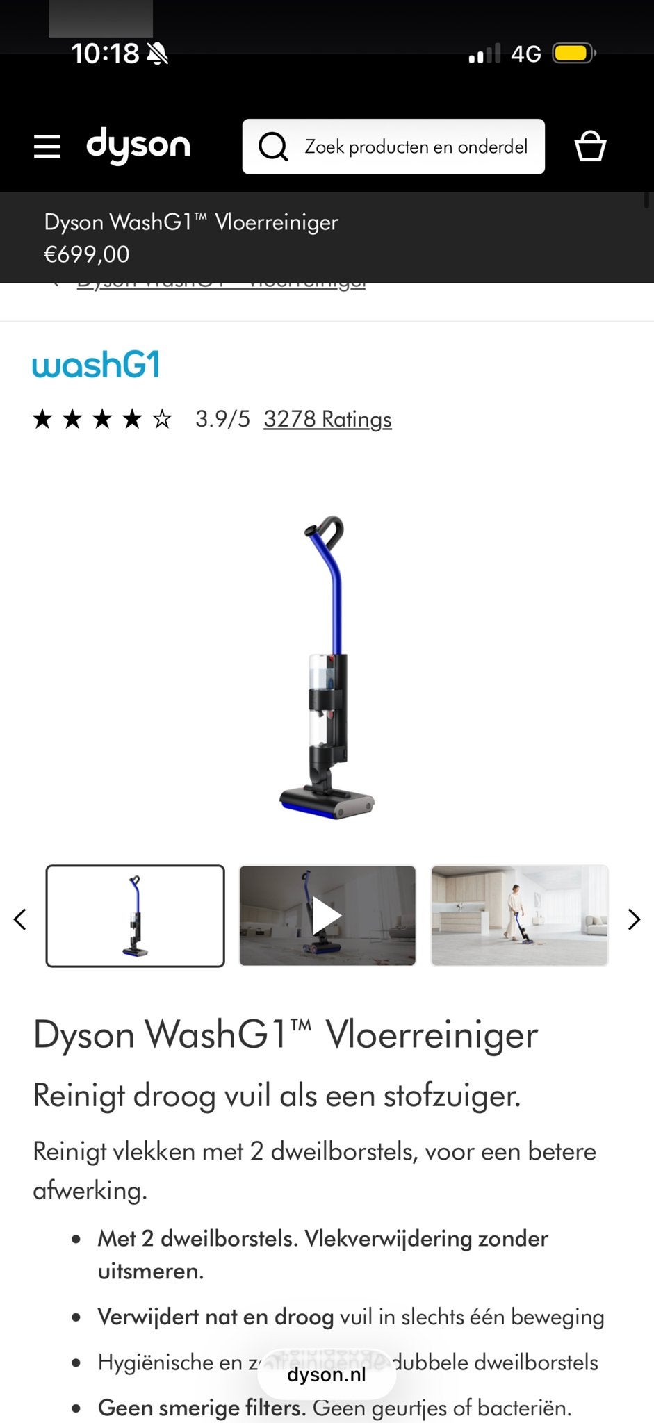 Dyson Wash G1 Vloerreiniger - Zo goed als nieuw, Witgoed en Apparatuur, Draadloos, Ophalen of Verzenden, Zo goed als nieuw, Dyson