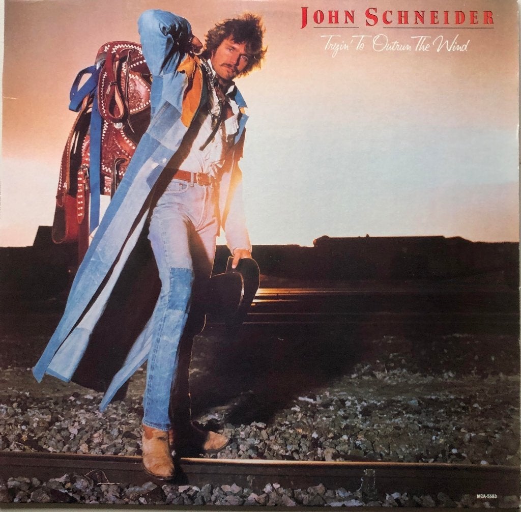 JOHN SCHNEIDER LP: TRY'IN TO OUTRUN THE WIND, Ophalen of Verzenden, Gebruikt, 12 inch