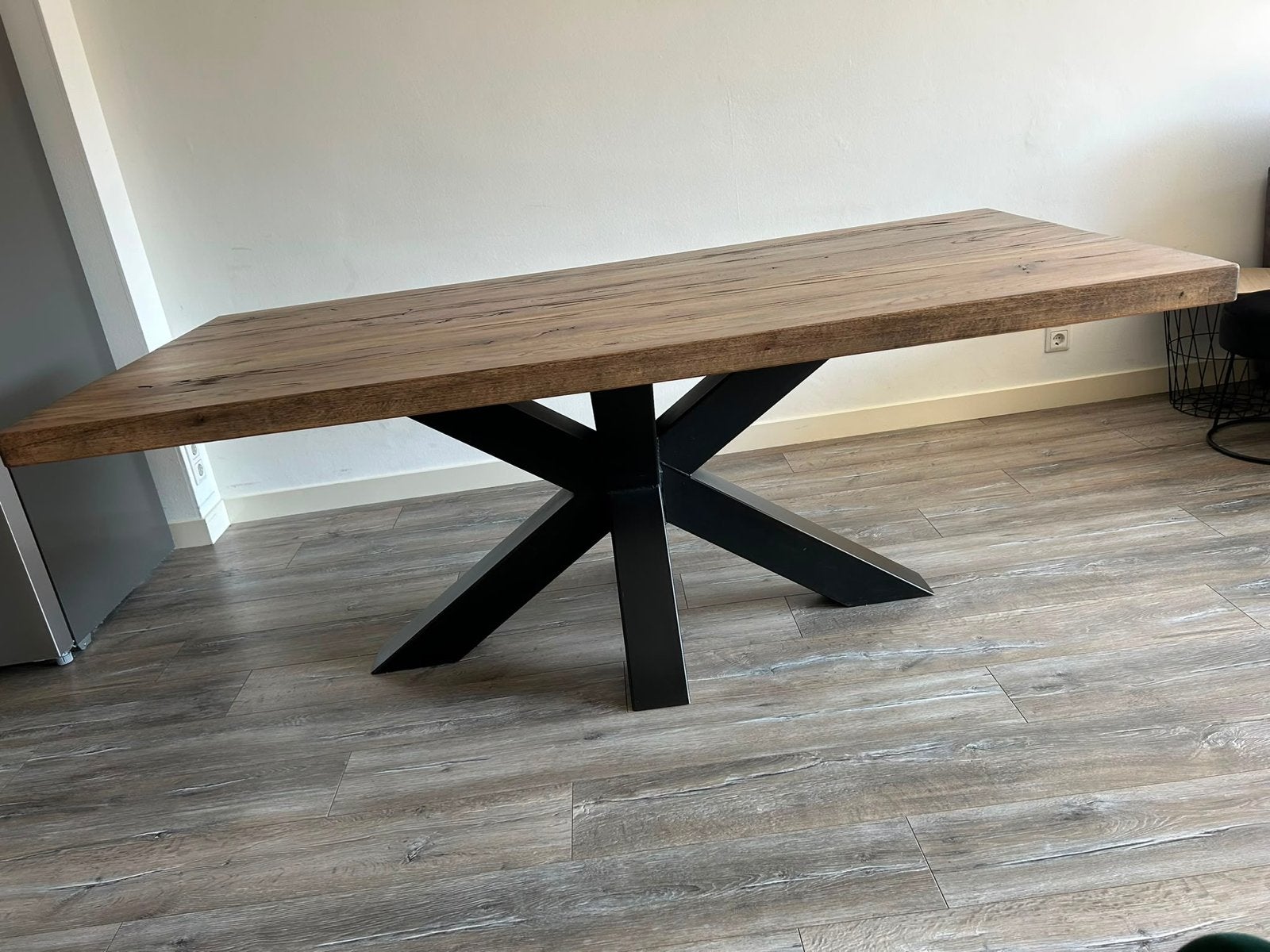 Eiken eettafel L200 B100 H78 - Robuust en Stijlvol, Ophalen, 100 tot 150 cm, Eikenhout, Zo goed als nieuw