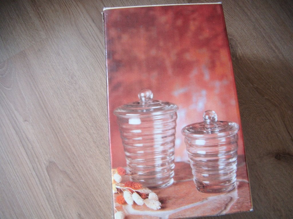 2 leuke glazen potjes, Overige stijlen, Ophalen of Verzenden, Zo goed als nieuw, Wit
