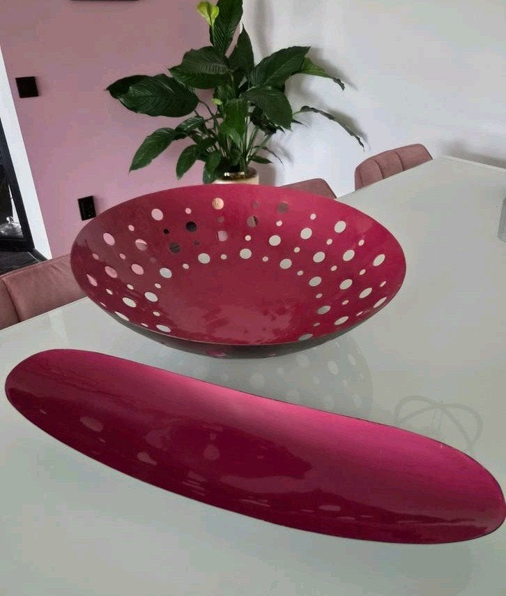Set van 2 decoratie schalen - fuchsia/zwart, Ophalen, Overige materialen, Gebruikt, Schaal