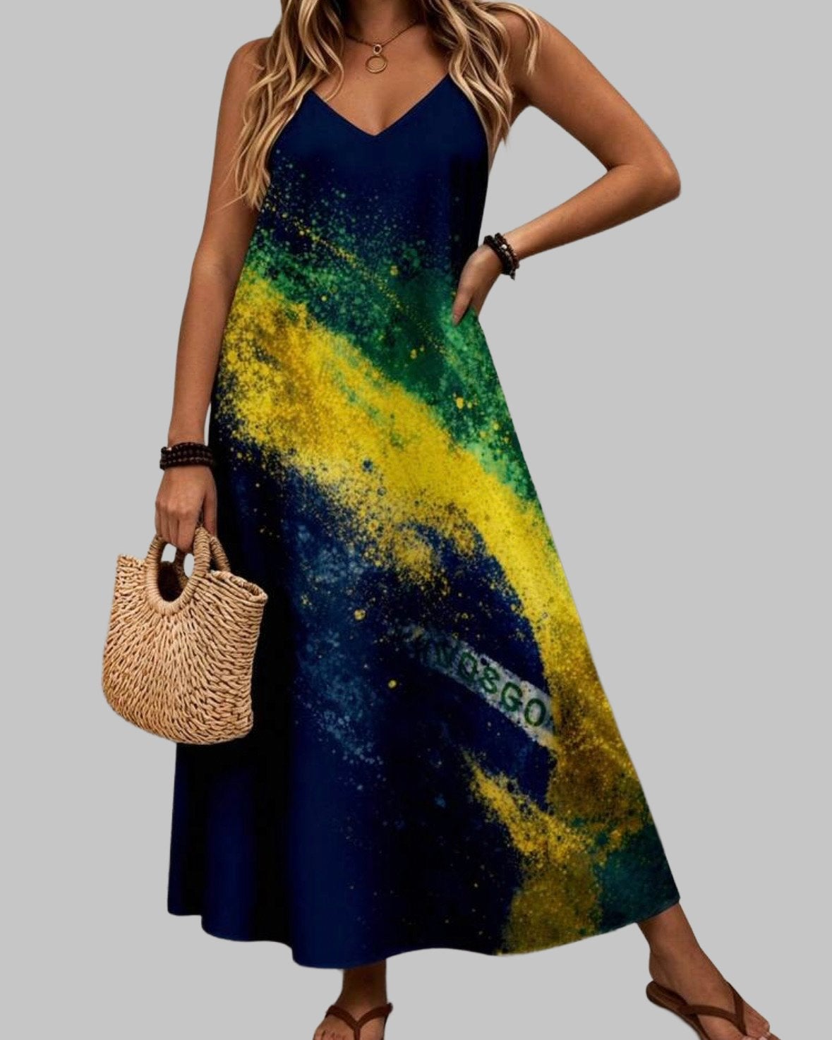 Maxi Jurk met Braziliaanse Vlag Print (44-52), Verzenden, Nieuw, Blauw, Jurk
