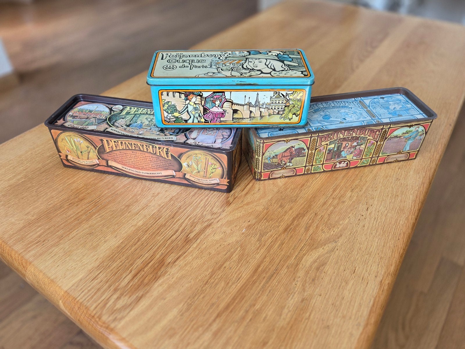 Vintage blikken trommels van Peijnenburg, Verzamelen, Blikken, Ophalen, Gebruikt, Koek(jes), Verkade