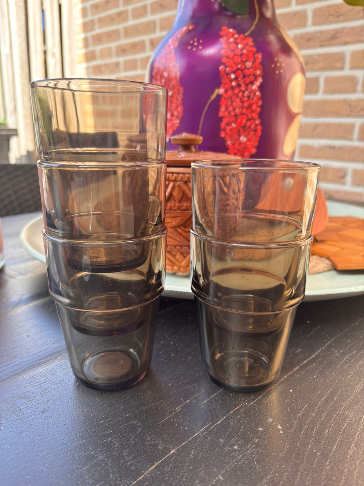 5 vintage stapelbare glazen Arcoroc - rookglas -, Ophalen of Verzenden, Zo goed als nieuw, Overige typen