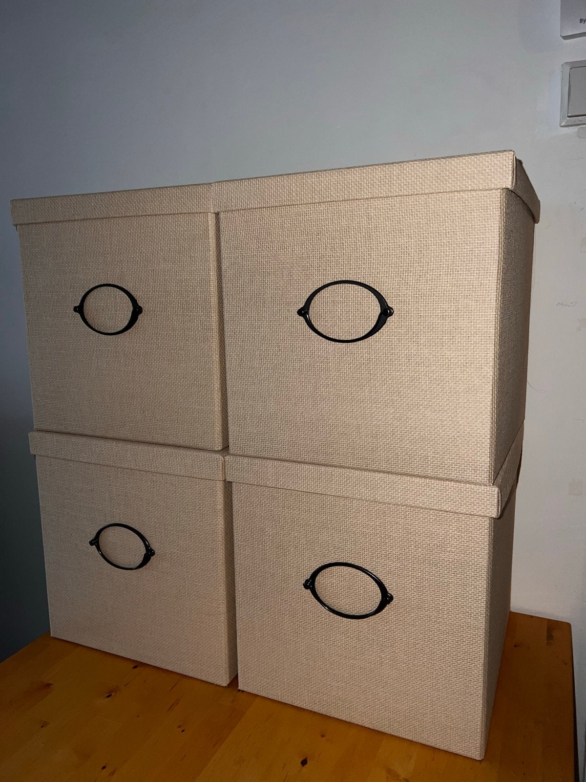 4x IKEA KVARNVIK Opbergdozen met deksel - Beige, Ophalen, Doos, Minder dan 50 cm, Zo goed als nieuw