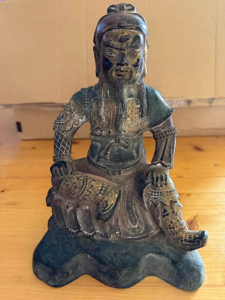 Antiek Chinees bronzen beeld met Guan Gong, Ophalen of Verzenden, Brons
