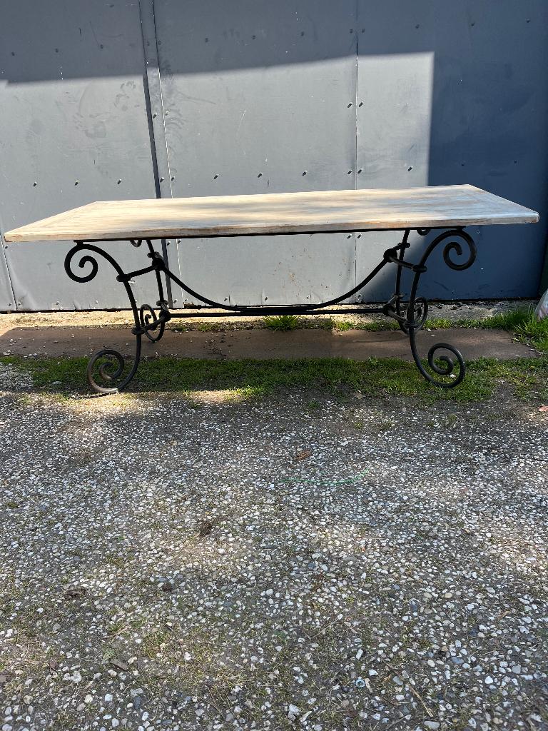 zware eettafel met smeedijzeren onderstel. 2 m lang, Ophalen, 200 cm of meer, 50 tot 100 cm, Zo goed als nieuw