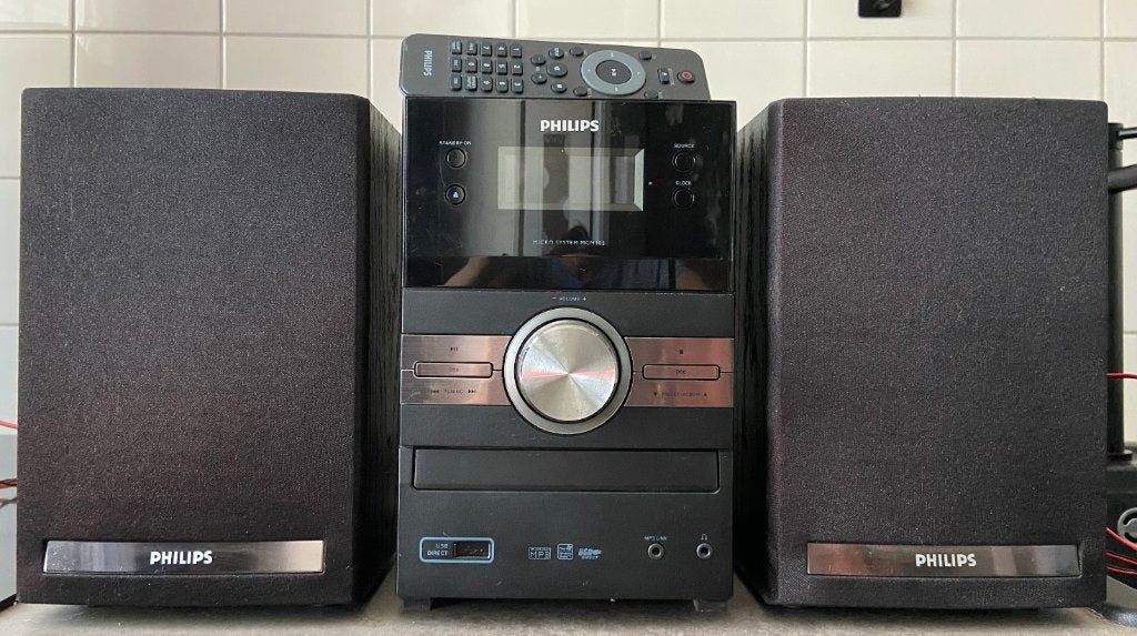 Philips MCM305/12 micro hifi set – CD/USB/radio + 2 speakers, Ophalen, Gebruikt, Speakers, Philips