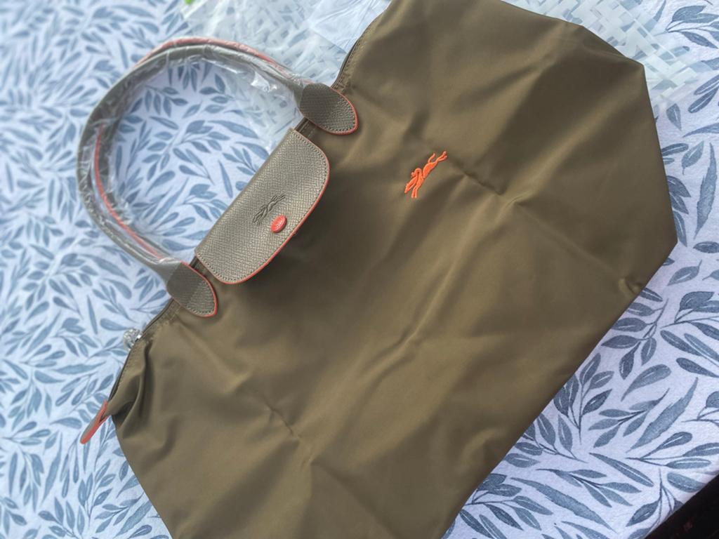 Longchamp Le Pliage Shopper Groen met Oranje accenten, Verzenden, Nieuw, Groen, Shopper