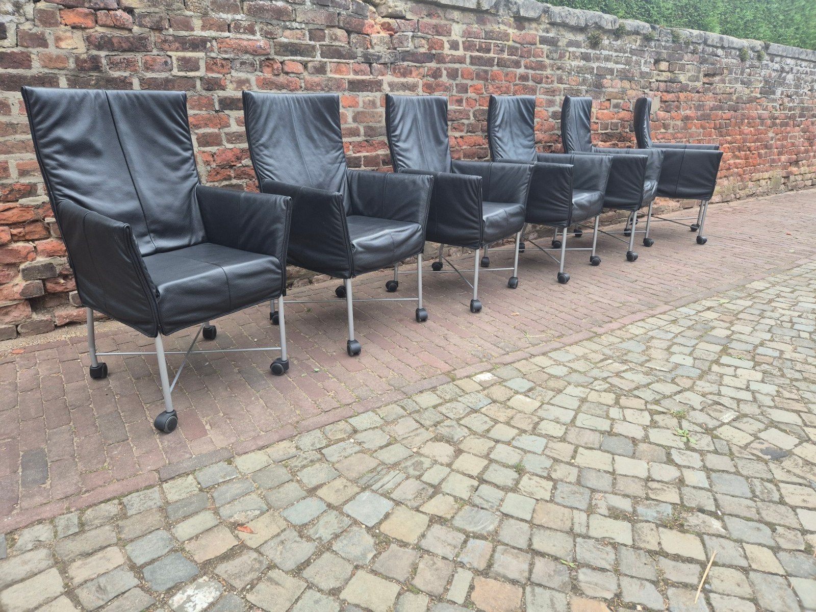 6 Montis Chaplin design eetkamerstoelen gerard van den berg, Leolux rolf benz leolux charly label stijl, Zwart, Ophalen of Verzenden