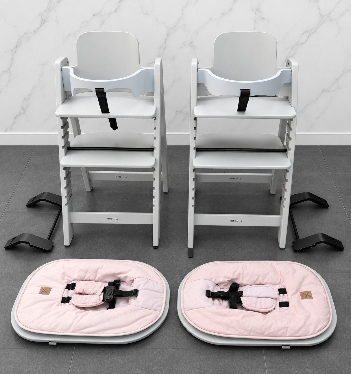 Kidsmill Up meegroeistoelen, evt met zwarte leren bekleding, Ophalen, Gebruikt, Meegroeistoel, Stoelverkleiner