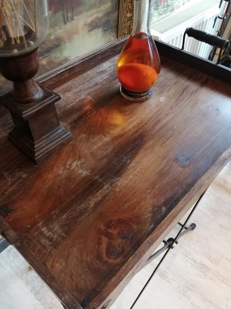 Antieke Houten Butler Tray met Gietijzeren frame mooie staat, Antiek en Kunst, Ophalen of Verzenden