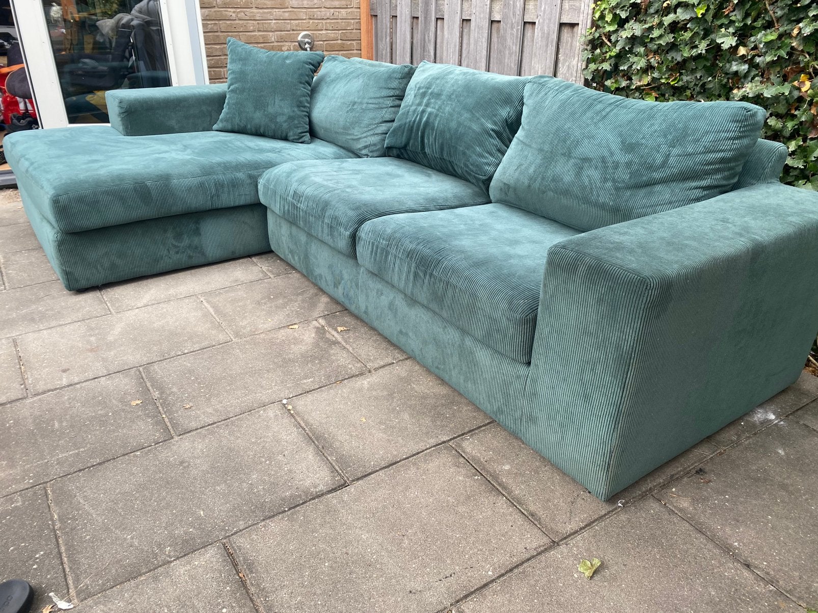 Ribstof hoekbank incl. accessoires, Ophalen, 250 tot 300 cm, Hoekbank, 75 tot 100 cm