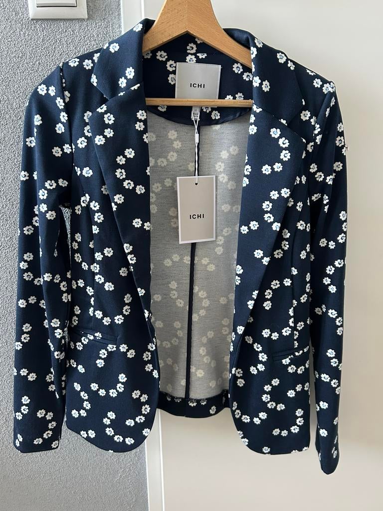 Nieuwe ICHI blazer – XS – donkerblauw met bloemen, Ophalen, Zo goed als nieuw, Maat 34 (XS) of kleiner, Blauw
