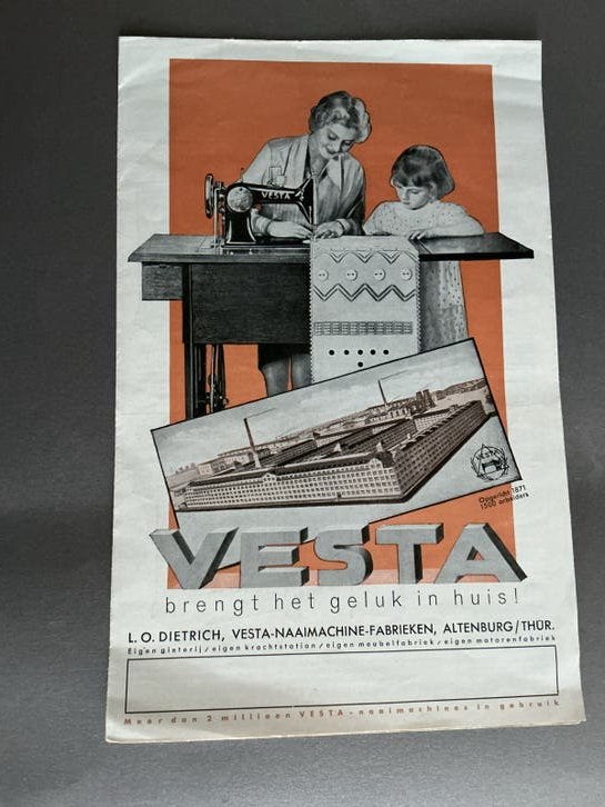 Vintage VESTA Naaimachine reclame folder  (Jaren '50), Verzenden