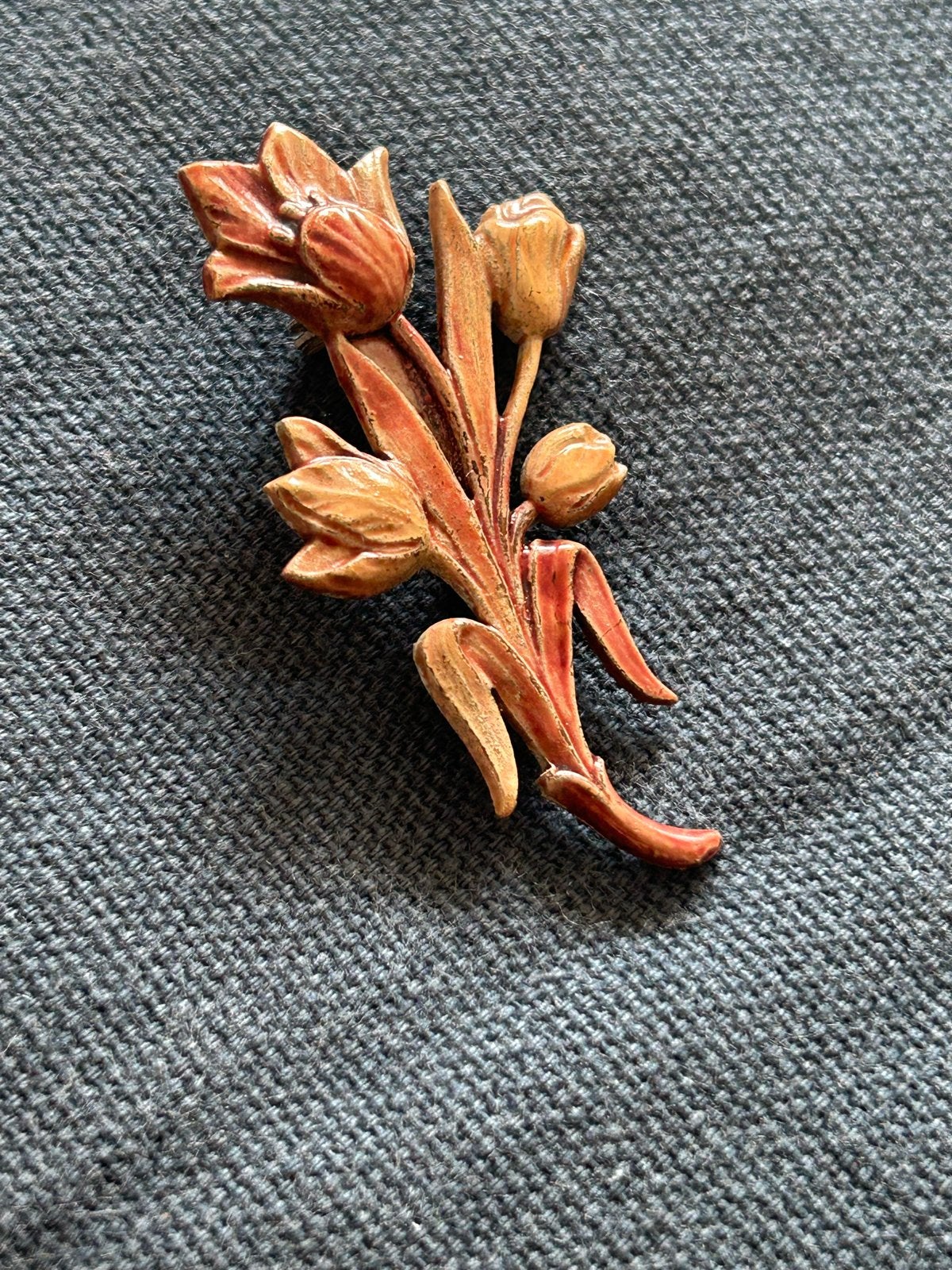 Vintage Broche Bloemenmotief, Overige materialen, Bruin, Minder dan 4 cm, Ophalen of Verzenden