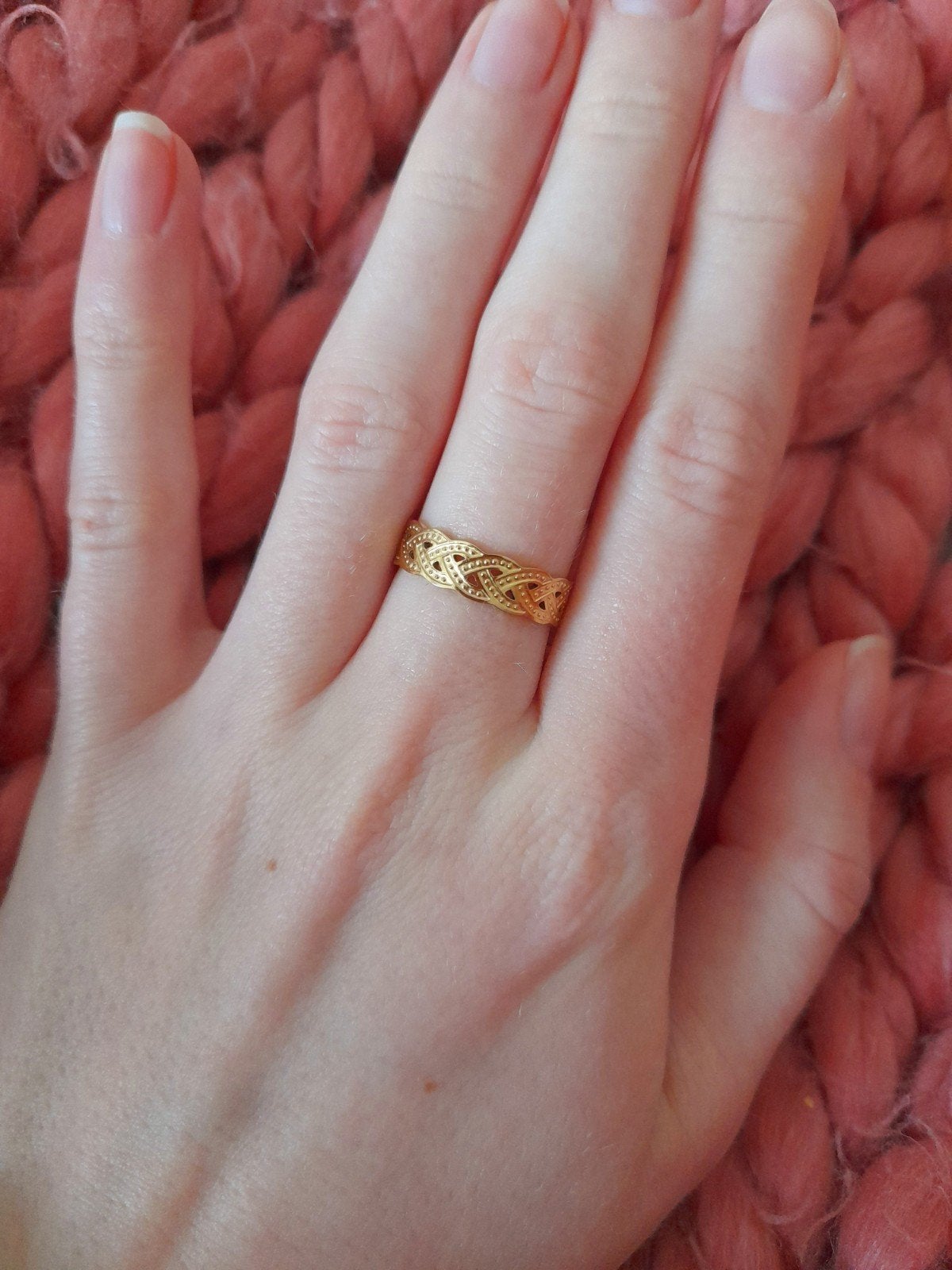 Verstelbare Goudkleurige Gevlochten Ring RVS, Sieraden, Tassen en Uiterlijk, Ringen, IJzer of Staal, Nieuw, Ophalen of Verzenden
