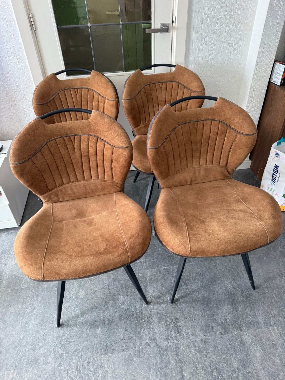 4 Cognac stoelen, Ophalen, Zo goed als nieuw, Bruin, Vier